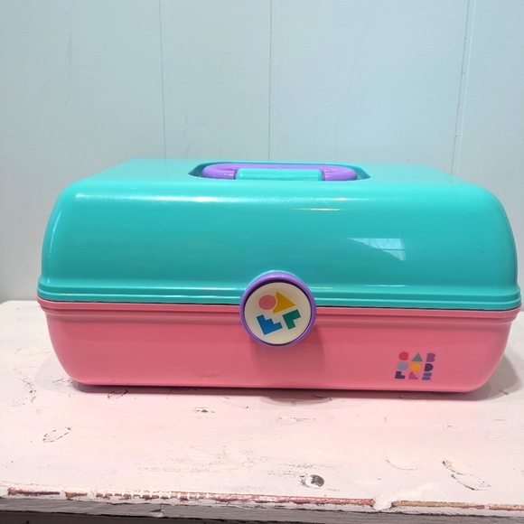Caboodles Pink & Teal Makeup Case‎ | Retro Style Organizer Travel Box - Picture 1 of 9